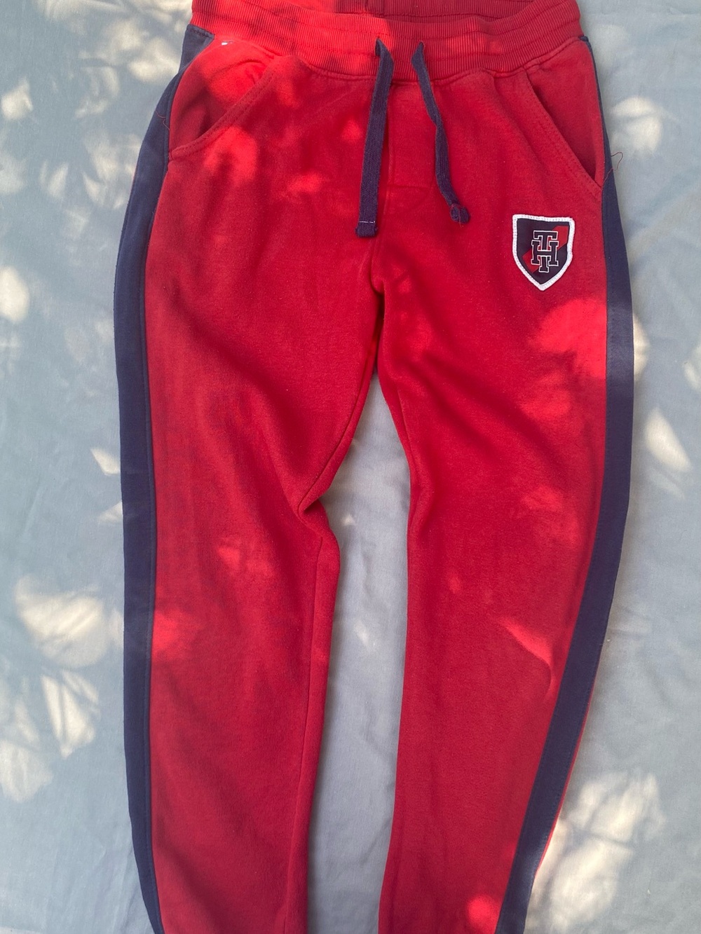 Tommy Hilfiger Red Joggers with Navy Side Stripes